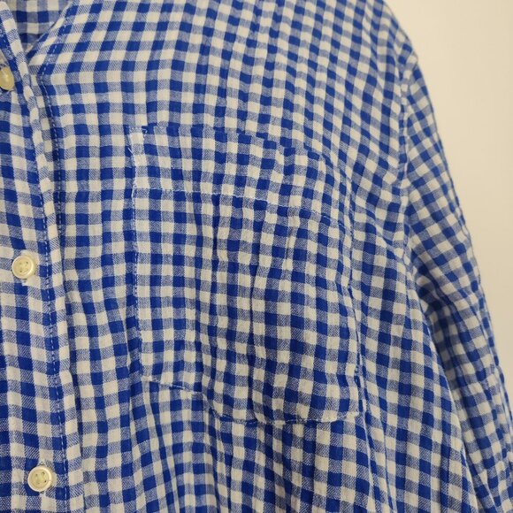 GAP Women's Boyfriend Fit Plaid Button Down Shirt in Blue White Size Small Boho - Picture 4 of 9